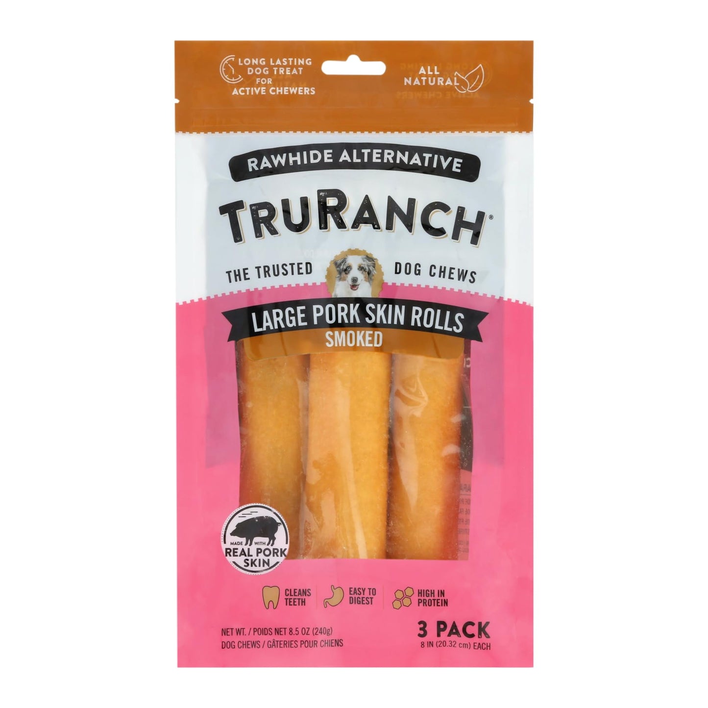 TruRanch 9" Rawhide Alternative Collagen Rolls for Dogs, 3 count