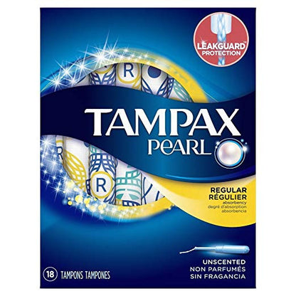 Tampax Tampons Pearl Regular 18 Count Leakguard Unscented