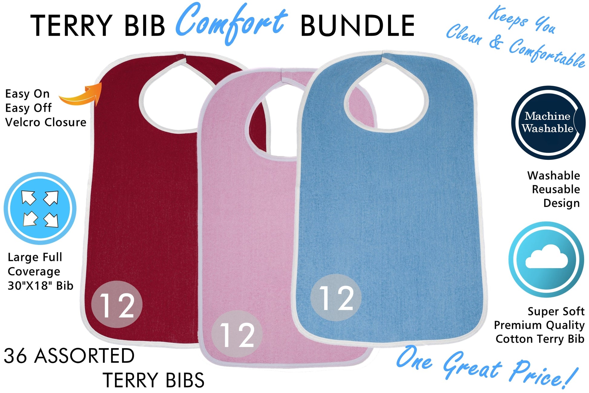 Babyking Self Closure Terry Cloth Bib - Assorted
