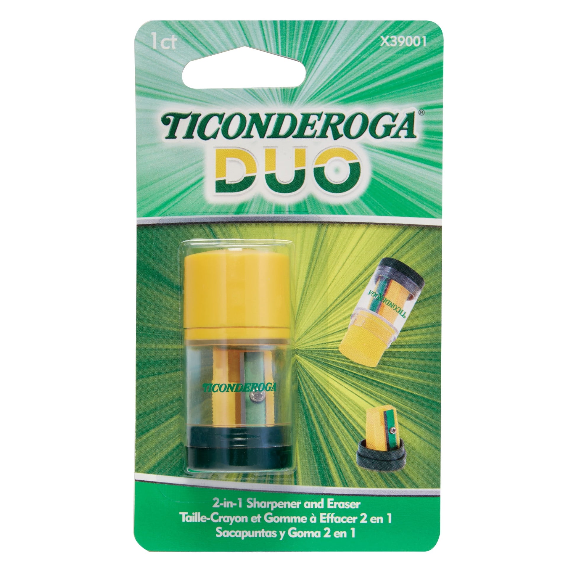 Ticonderoga DUO 2-in-1 Pencil Sharpener & Eraser - Yellow, 1 Count