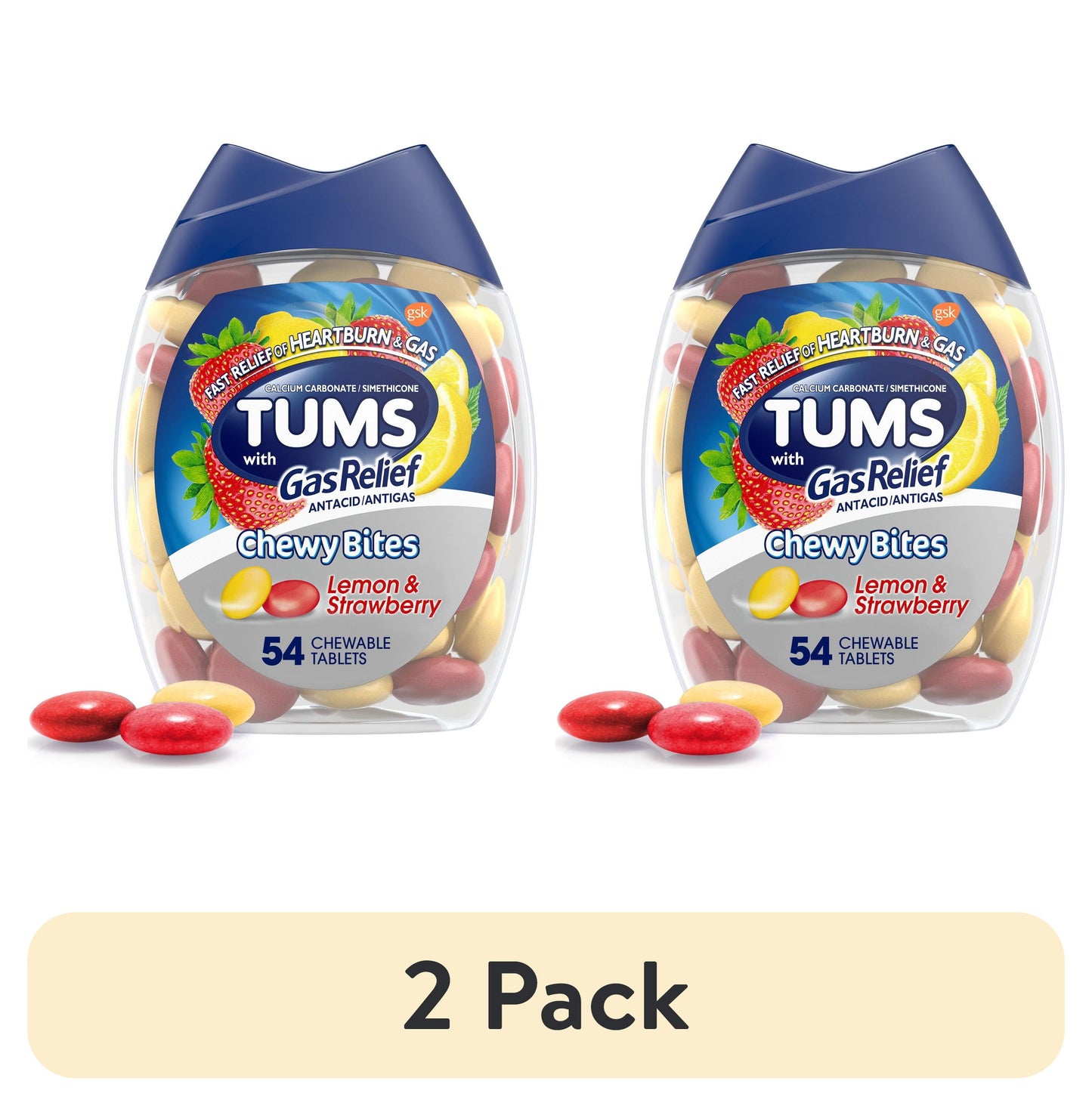 TUMS CHEWY BITES PLUS GAS LMN STBRY 28CT