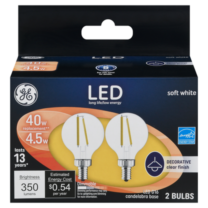 GE 3.5W LED Soft White Clear Finish Dimmable CAM Decorative Light Bulbs (2-Pack)