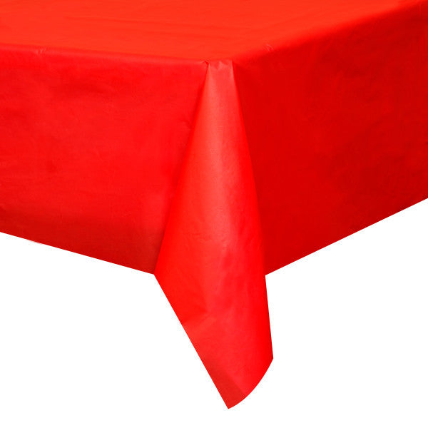 Unique Solid Rectangular Plastic Table Cover, 54" x 108" - Ruby Red
