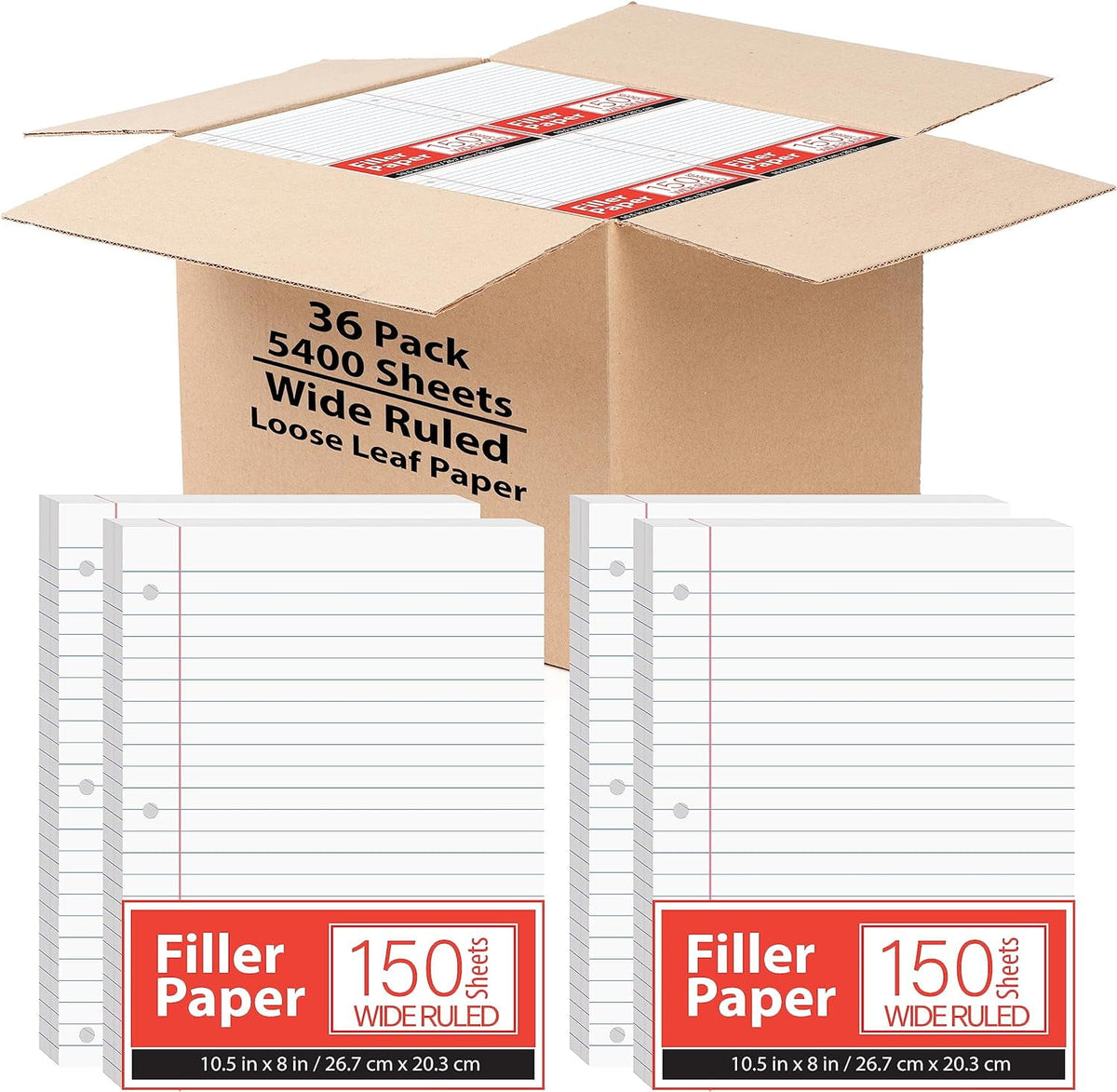 iScholar Wide Ruled Filler Paper 10.5" x 8", 150 Sheets