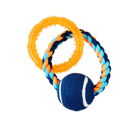MOJO BRIGHTS DOG TPR & ROPE RING TUG 1CT