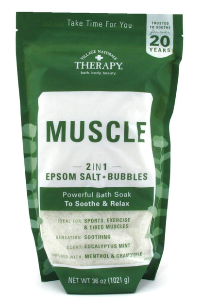 Village Nat. Bath Soak Muscle 2In1 Epsom Salt  36oz Bag