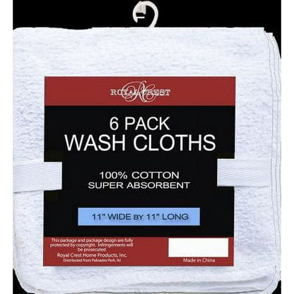 Royal Crest Wash Cloths - White, 6 count
