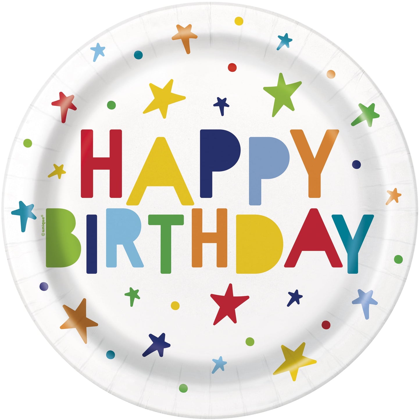 Unique Patterned Round 9" Paper Plates - Dots & Stars Birthday, 8 count