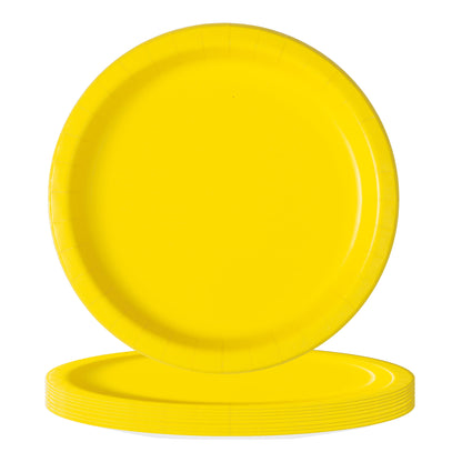 Unique Solid Round 9" Paper Plates - Neon Yellow, 16 count