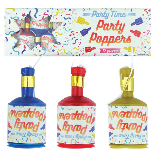 JA-RU Party Poppers - Assorted Colors, 12 Pack