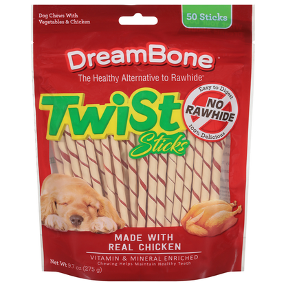 DreamBone Chicken and Vegetable Twist Sticks Dog Treats, 50 count