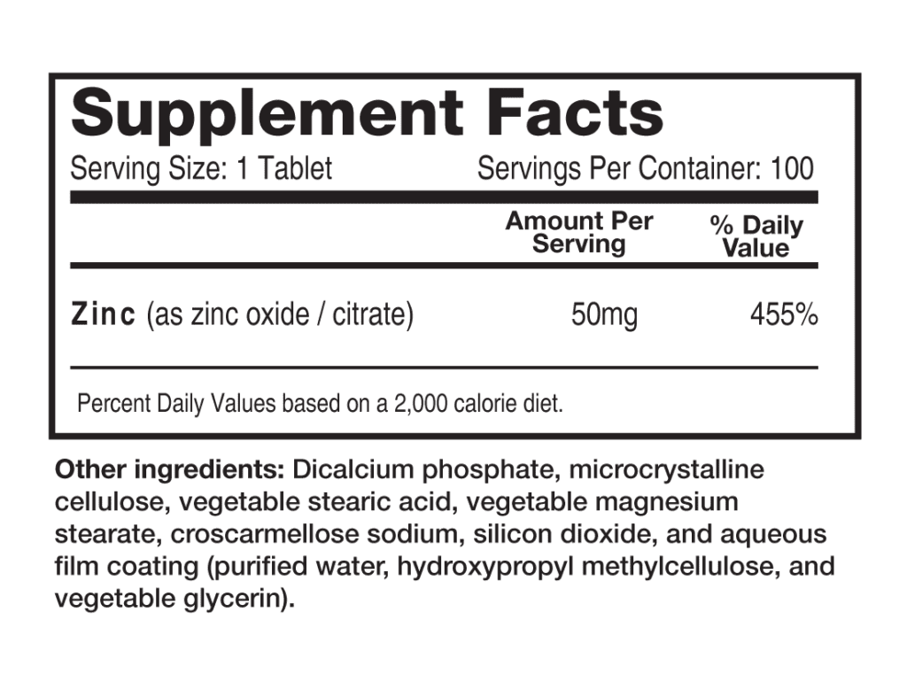 ZINC 50MG TABLETS