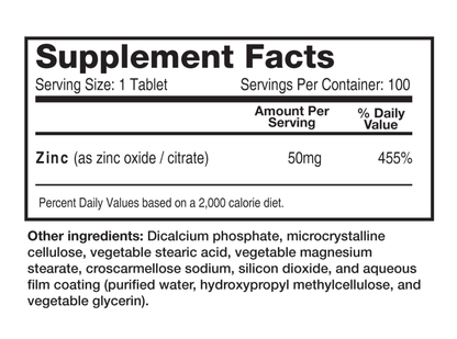 ZINC 50MG TABLETS