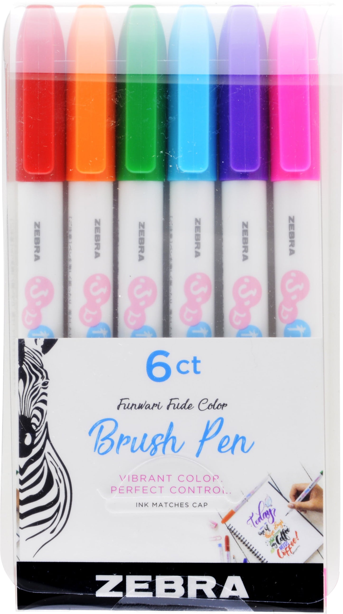 Zebra Zensations Funwari Fude Colored Brush Pen Set - Assorted Colors, 6 count