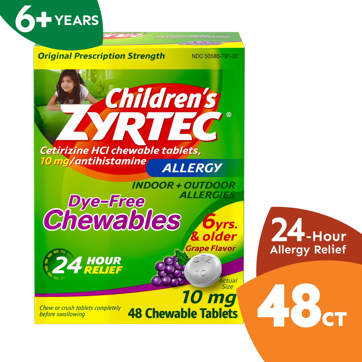 ZYRTEC OTC CHLD ALRGY TAB GRAPE CHW 12CT