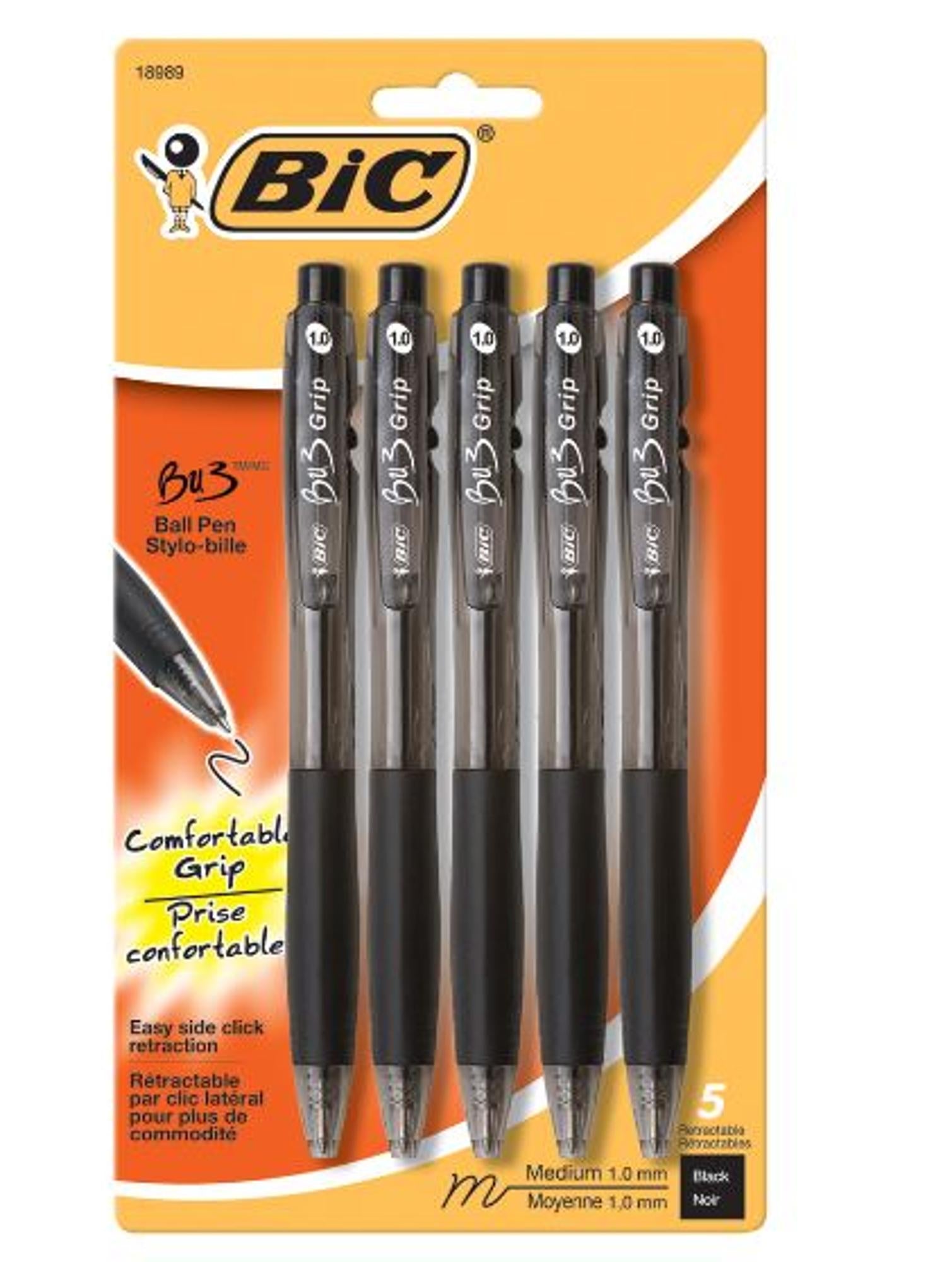 BiC Comfort Grip Retractable Ballpoint Pen - Black, 5 count