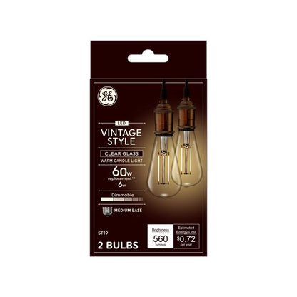 GE Lighting Vintage Edison Style LED Light Bulbs, 60 Watt Warm Candle Light, 2 pack