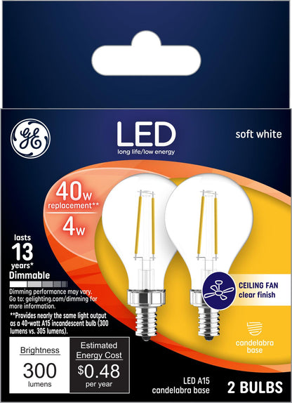 GE Lighting Classic LED 40 Watt Replacement, Soft White, A15 Ceiling Fan Bulbs, 2 Pack