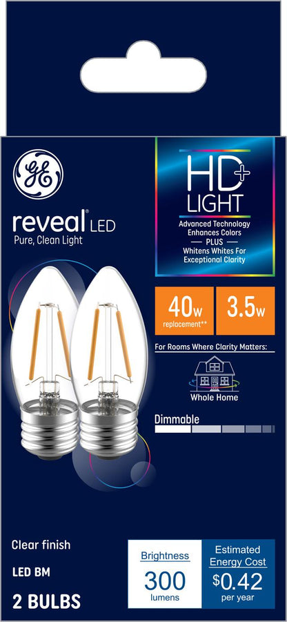 GE Lighting Reveal HD+ LED 40 Watt Replacement, Reveal, B11 Deco - Candle Bulbs, 2 Pack