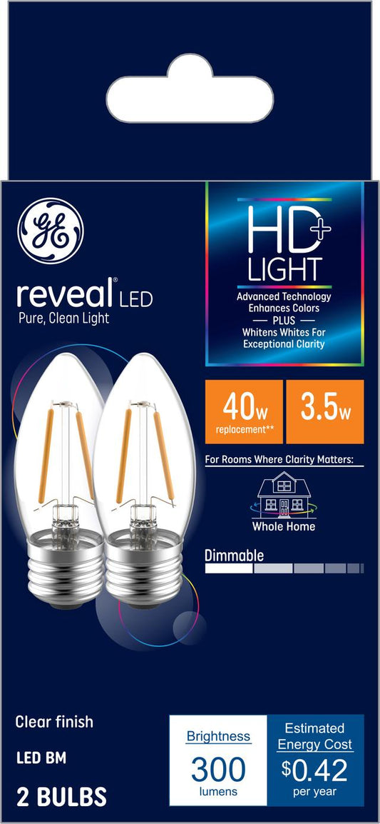 GE Lighting Reveal HD+ LED 40 Watt Replacement, Reveal, B11 Deco - Candle Bulbs, 2 Pack