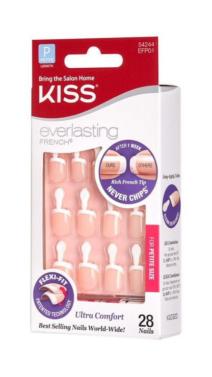 KISS Everlasting Petite Length Glue-On Nails Kit - French, 28 count