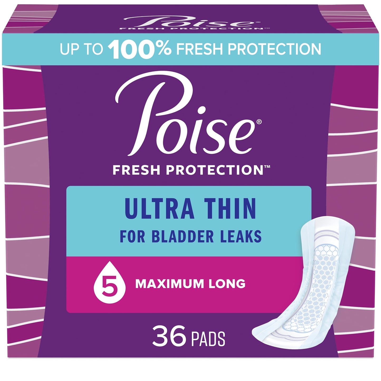POISE ULTRA THIN MAXIMUM LONG PAD 2X36CT