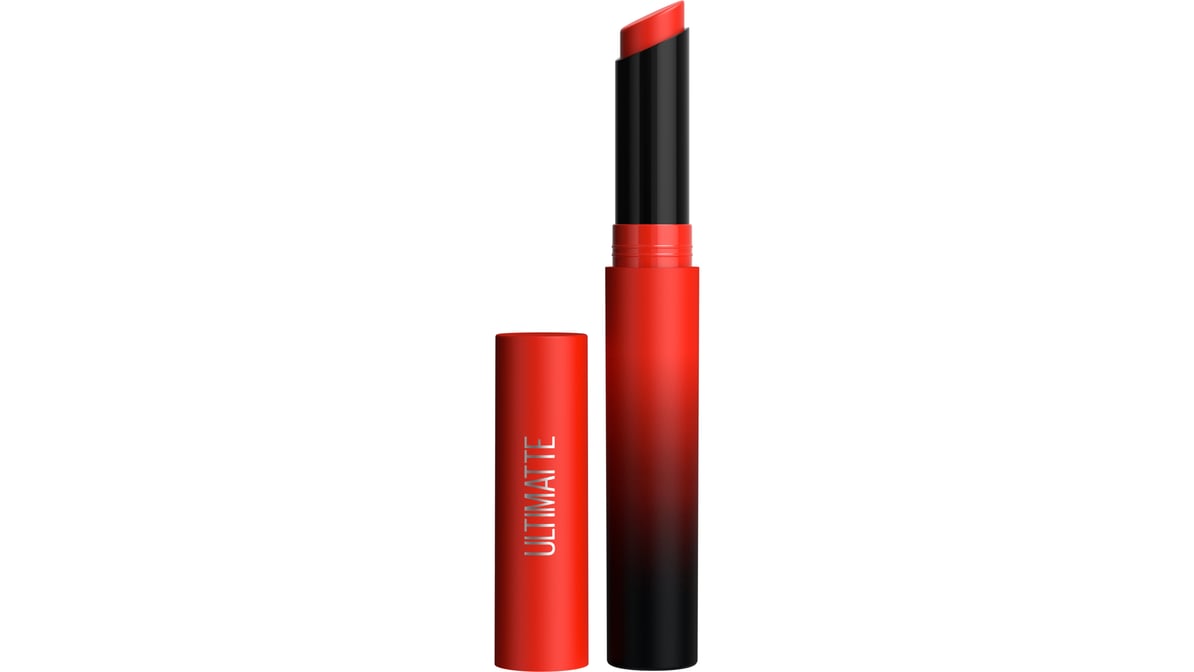 MAYBELLINE New York Color Sensational Ultimatte Slim Lipstick Makeup, 299 More Scarlet