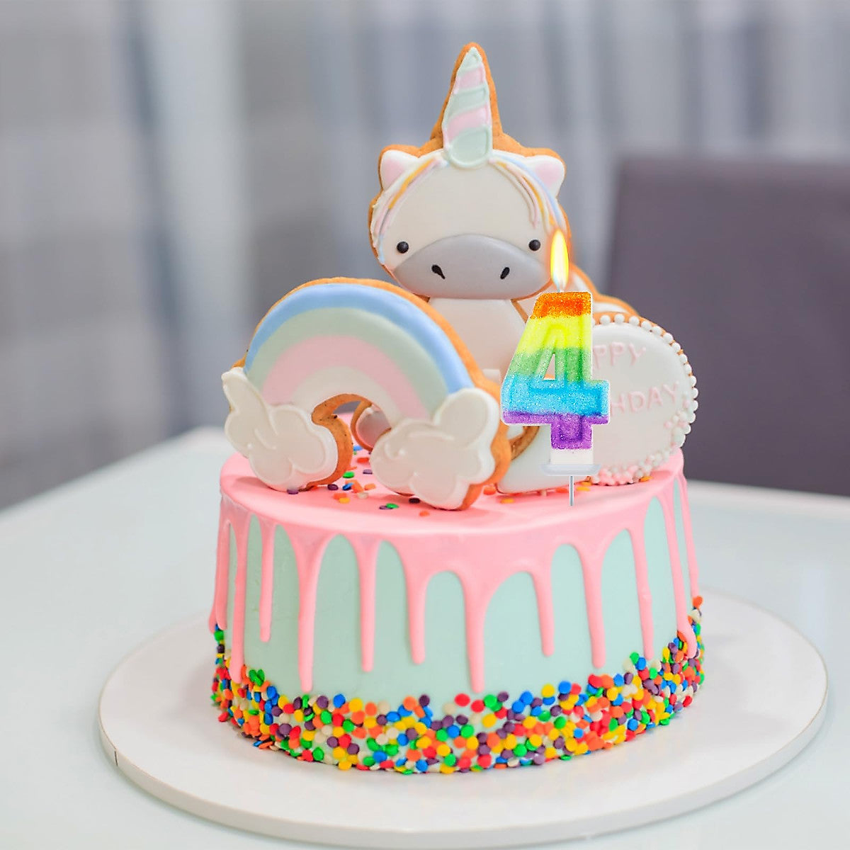 Unique Vibrant Rainbow Border Birthday Candle - Number 4