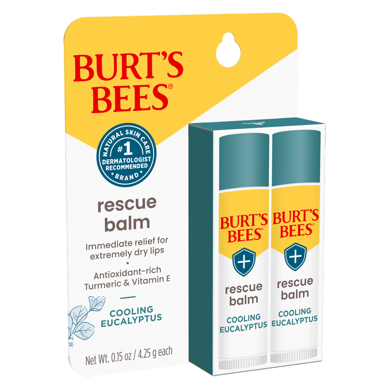 Burt's Bees Rescue Lip Balm - Cooling Eucalyptus, 2 count
