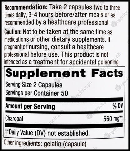 CHARCOAL ACTIVATED CAP 100CT NAT WAY