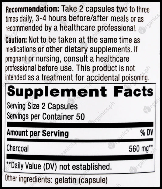 CHARCOAL ACTIVATED CAP 100CT NAT WAY