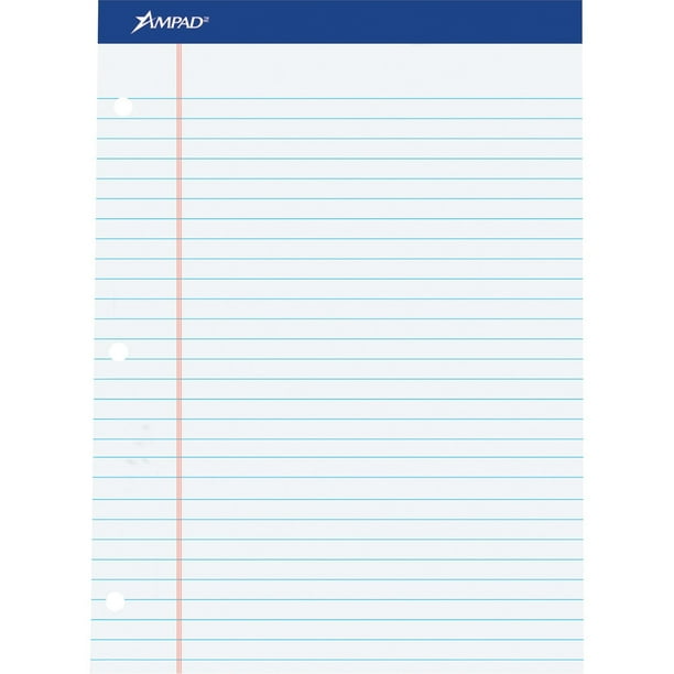 Ampad® Double-Sheet Writing Pad, College Rule, 3-Hole Punched, 100 Sheets