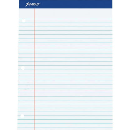 Ampad® Double-Sheet Writing Pad, College Rule, 3-Hole Punched, 100 Sheets