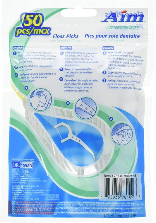 Aim Floss Picks Precision 50 Count Fluoridex Thread (12in)