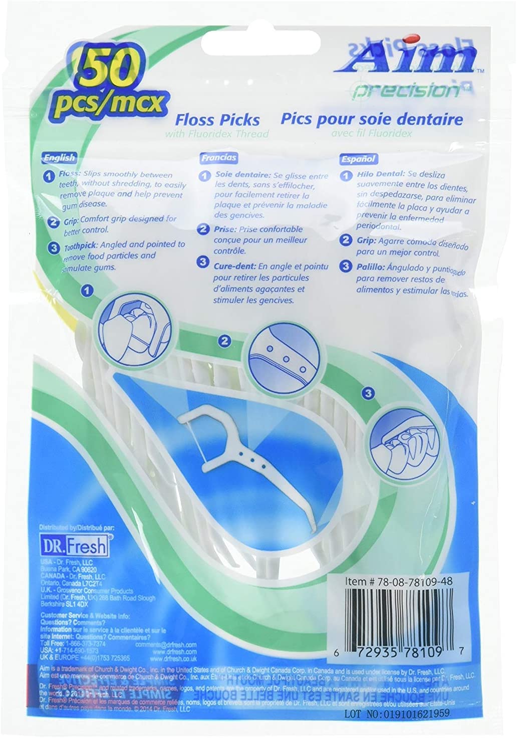 Aim Floss Picks Precision 90 Count Fluoridex Thread (12in)