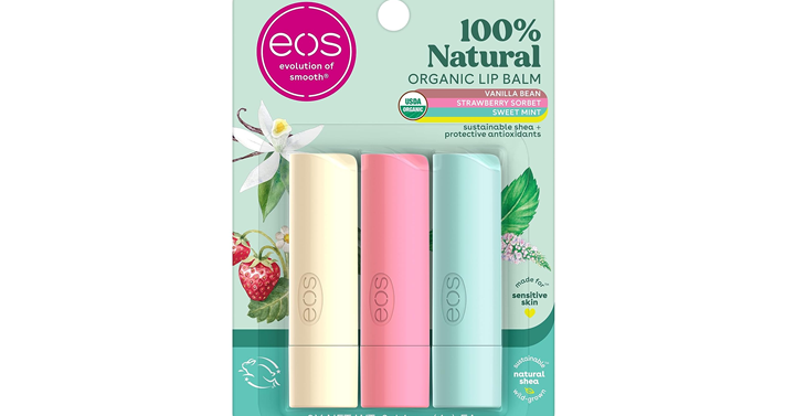 eos Natural Shea Lip Balm - Vanilla Bean, Sweet Mint, & Strawberry Sorbet, 3 count