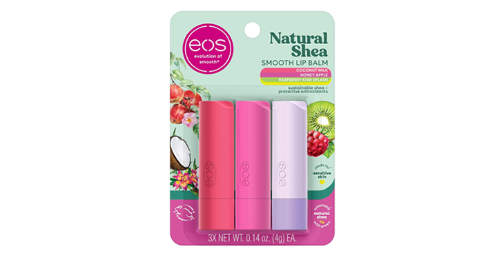 eos Natural Shea Lip Balm - Honey Apple, Coconut Milk & Raspberry Kiwi Splash, 3 count