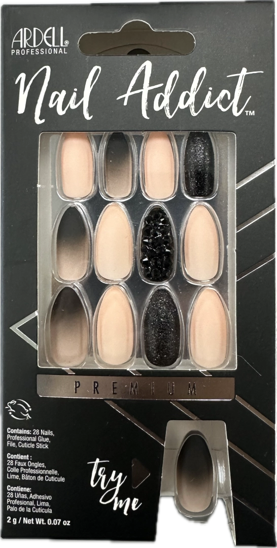 Ardell Nail Addict Premium Artificial Nail Set - Black Stud & Pink Ombre