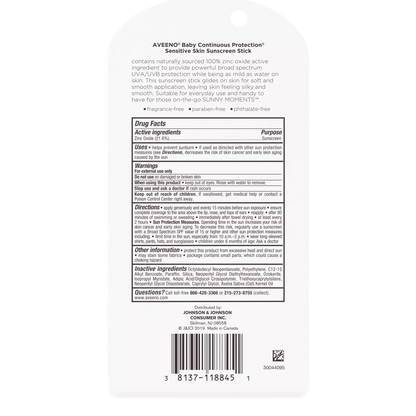 Aveeno Baby Spf#50 Continuous Protect Stick Sensitive 0.47oz
