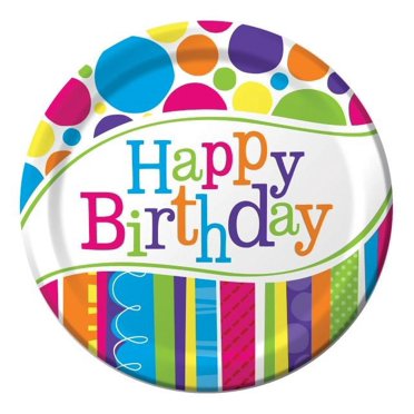 Unique Patterned Round 7" Paper Plates - Triangle Birthday, 8 count