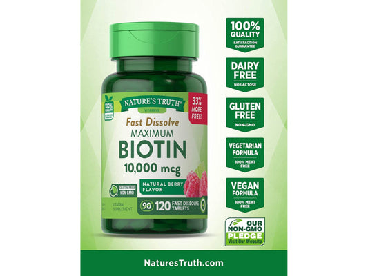BIOTIN 10000MCG FASTDS TAB 120CT NAT TRU
