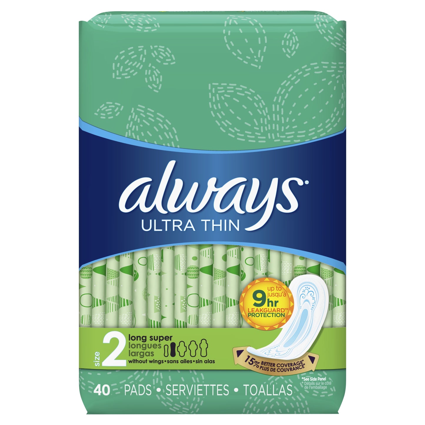Always Pads Size 2 Ultra Thin 40 Count Long Super