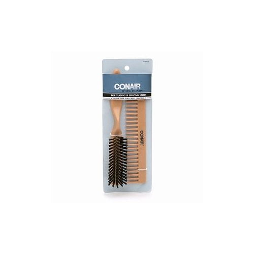 CONAIR Simulated Wood Volume Brush and Comb Set - Wooden