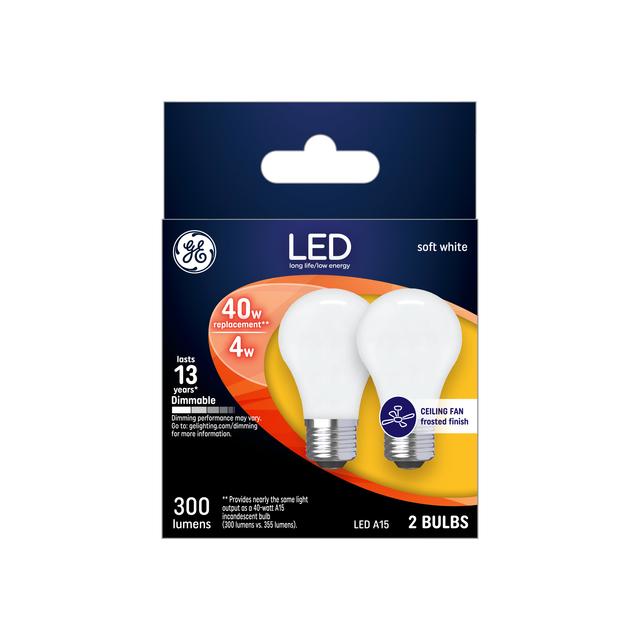 GE Lighting Classic LED 40 Watt Replacement, Soft White, A15 Ceiling Fan Bulbs, 2 Pack