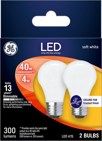 GE Lighting Classic LED 40 Watt Replacement, Soft White, A15 Ceiling Fan Bulbs, 2 Pack