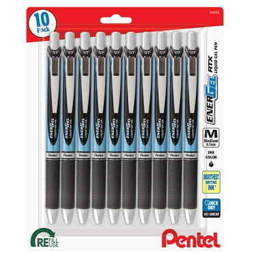 EnerGel RTX Retractable Liquid Gel Pen, (0.7mm) Metal Tip, Medium Line, Black Ink 2-Pk