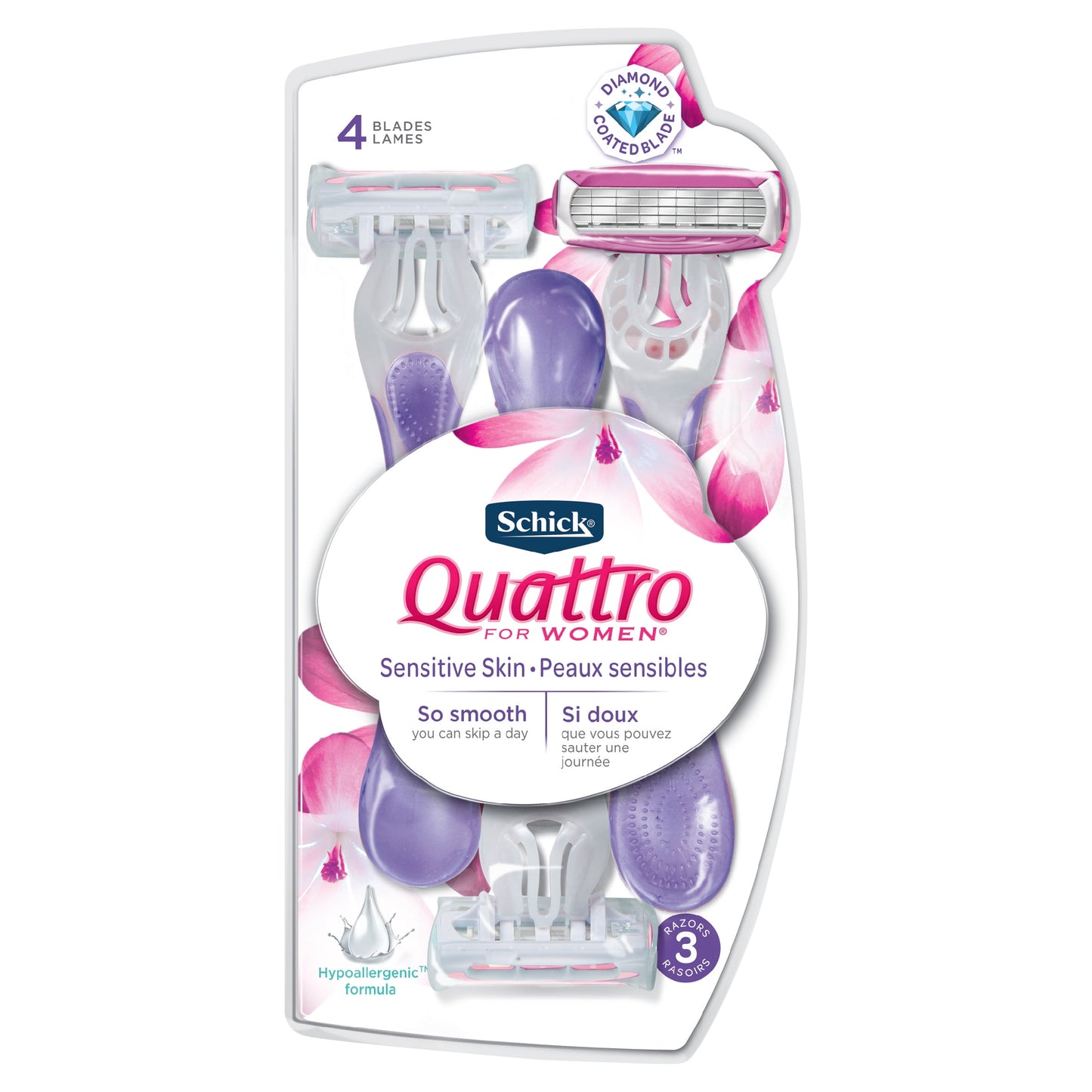 Schick Womens Quattro Razor Sensitive Disposable 3 Count