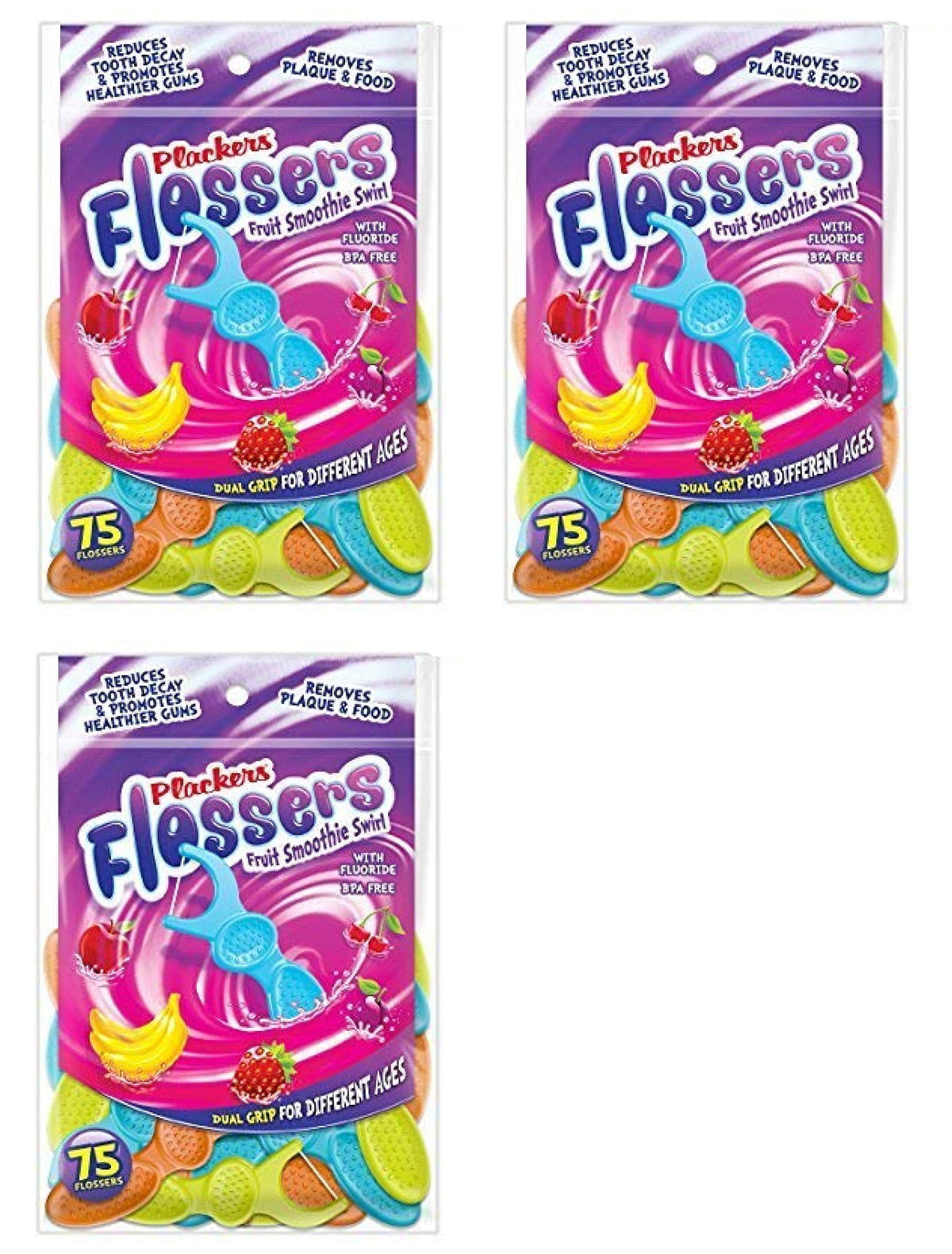 Plackers Kids Dual Gripz Dental Flossers 75 Count