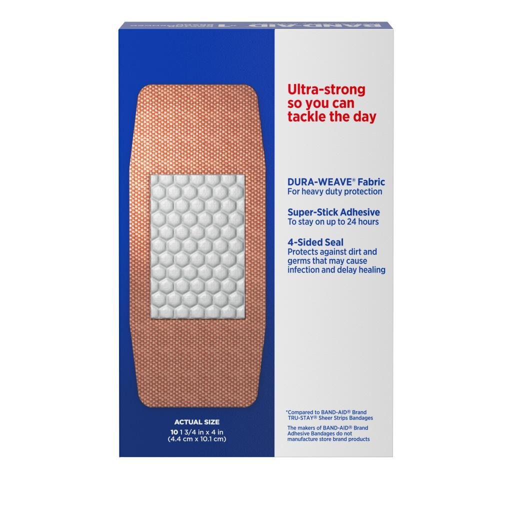 Band-Aid Tough Strips Xl 10 Count Heavy Duty All One Size