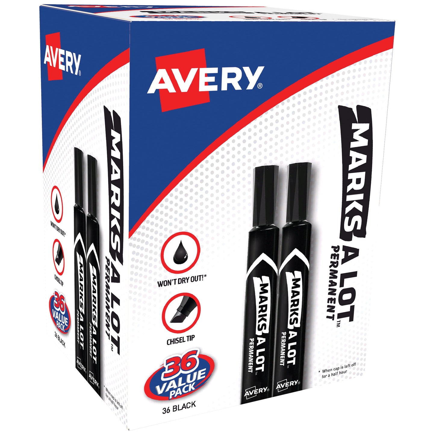 Avery Marks-A-Lot Permanent Markers, Regular Desk-Style Size, Chisel Tip, Black, 2 Count